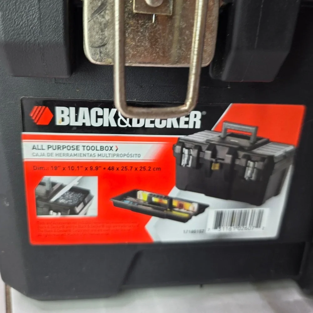 Black & Decker 19 Inch All Purpose Toolbox Metal Latches Black Plastic 17185157